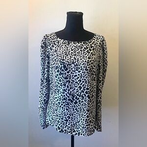White House Black Market- Black and White‎ Leopard Print Blouse Size 4